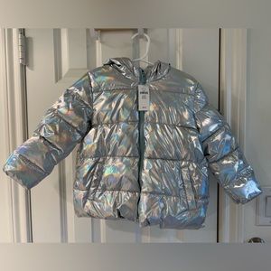Baby Gap silver metallic cold control puffer jacket Size 4T
